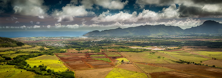 Havaj, Panorama, Ostrov, scénické, vonku, Kauai, letecký