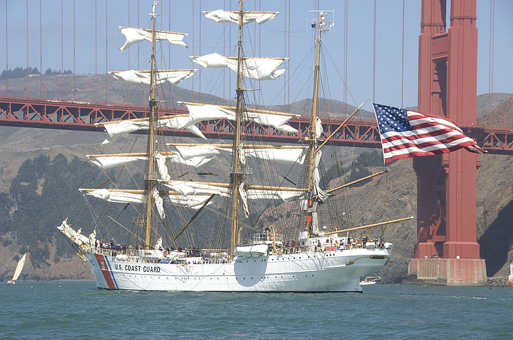 kuģis, kuteris, trīs masted, Golden gate tilts, san francisco, California, barque