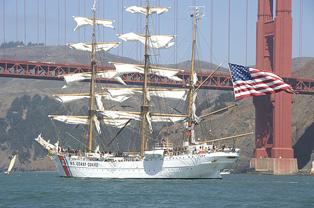 fartyg, Cutter, tre tremastade, Golden gate-bron, San francisco, Kalifornien, Barkskeppet