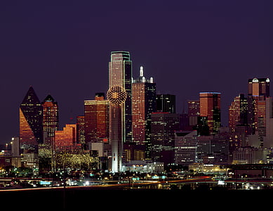 Dallas, Texas, Skyline, al atardecer, rascacielos, urbana, paisaje urbano
