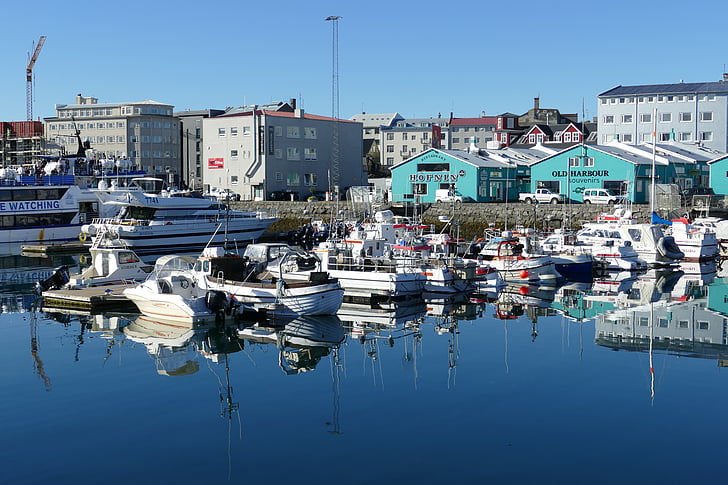 Island, Reykjavik, kirke, port, skib, boot, Panorama