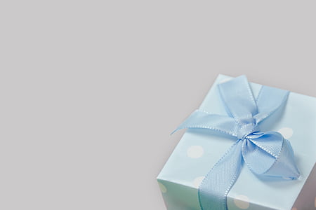 синьо, бяло, подарък, кутия, панделка, изкуство, рожден ден