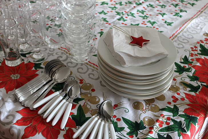 Christmas, desember, partene, sølvtøy, plate, servise, tabell