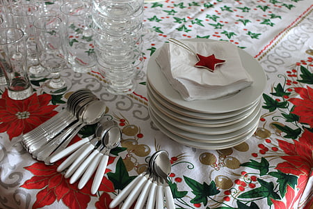 Vánoční, prosinec, strany, stříbrné příbory, deska, nádobí, tabulka