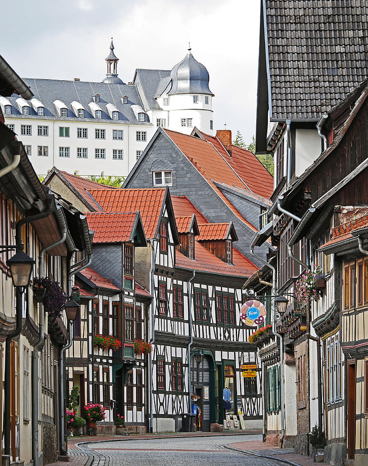 truss, castle, historically, stolberg in the harz, village centre, main road, gable