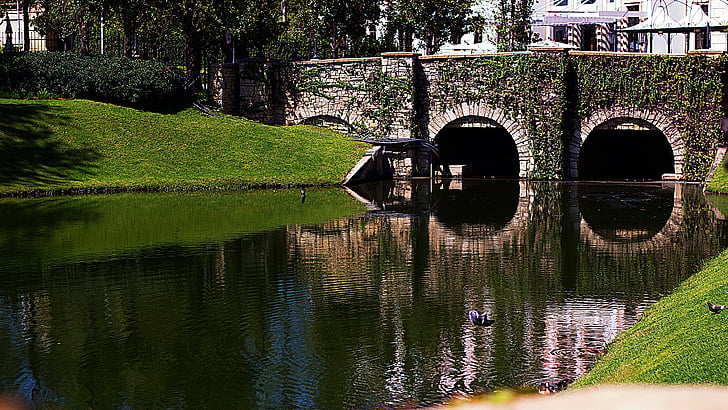 Danau, air, alam, rumput, Jembatan, abad pertengahan, refleksi