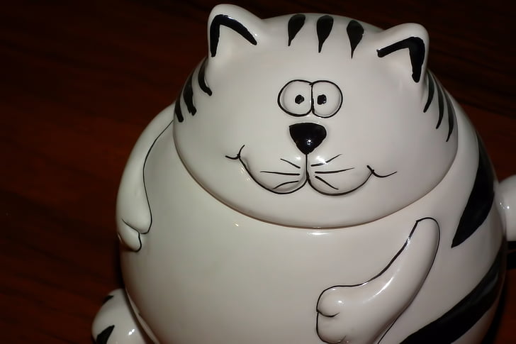 cat, porcelain, figurine, tableware, sugar bowl, closeup, striped