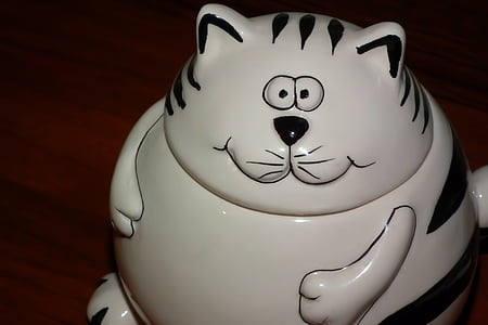 katten, porselen, figur, servise, skål med sukker, Nærbilde, stripete