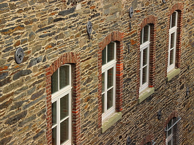 száraz kőház, ablak, perspektíva, régi, épület, haza, Németország