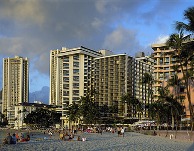 Hoteli, Honolulu, Waikiki plaže, na Havajima, plaža, oceana, tropska