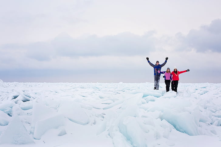 lake huron, frozen, people, ice, winter, icy, snow
