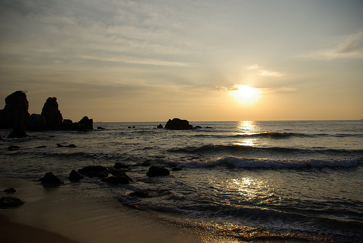 chuam, พระอาทิตย์ขึ้น, ทะเล, ทไวไลท์, คลื่น, ที่ดิน, ชายหาด