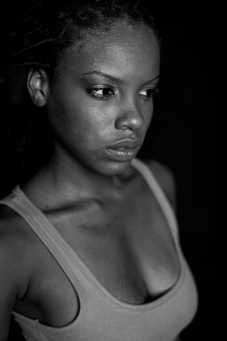 model, black and white, black, women's, studio, portrait, human