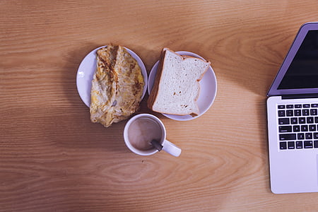 foto, Ontbijt, maaltijd, plaats, tabel, in de buurt van, zilver
