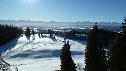 Allgäu, Auerberg, vue, Panorama, hiver, neige, hivernal