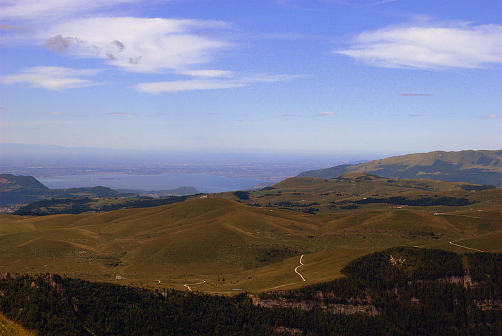 garda-tó, hegyi, táj, felhők, fű, Sky, zöld