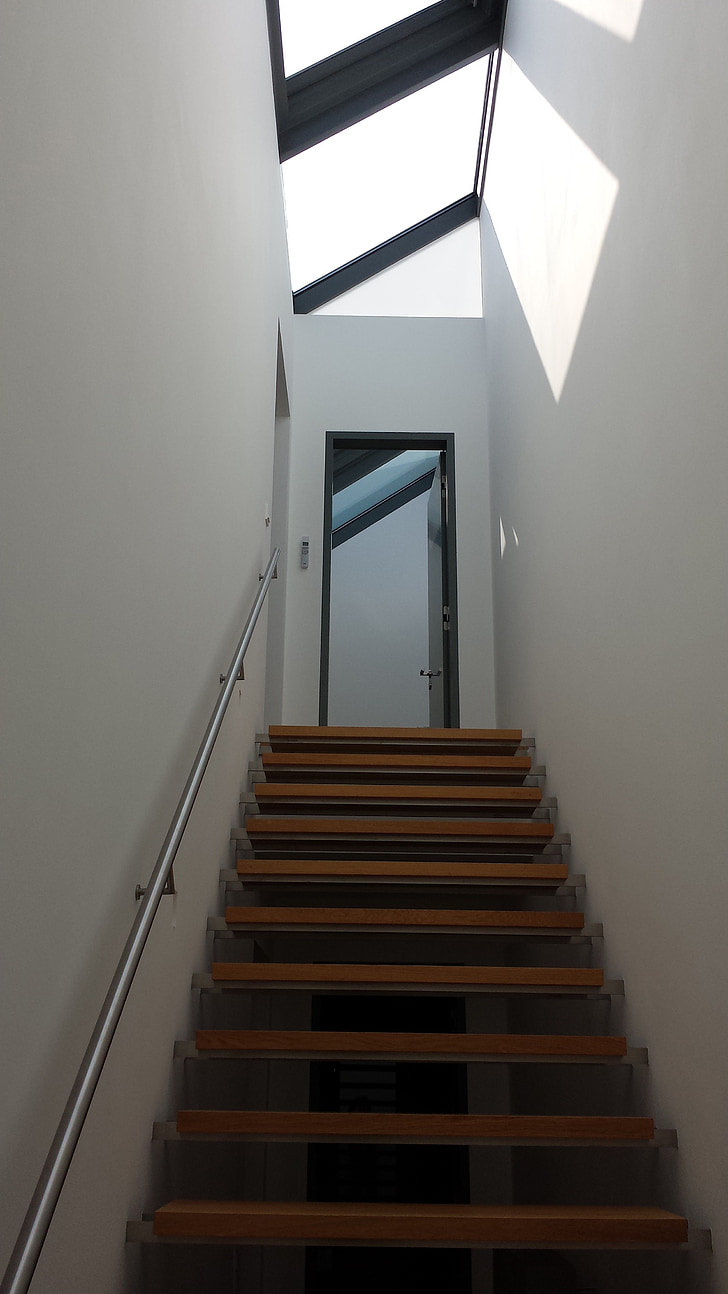 staircase, stairs, light, window, roof windows, incidence of light, gradually