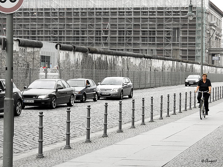 Βερολίνο, στους δρόμους, ποδήλατο, το τείχος του Βερολίνου, Γερμανία, πόλη, Ευρώπη