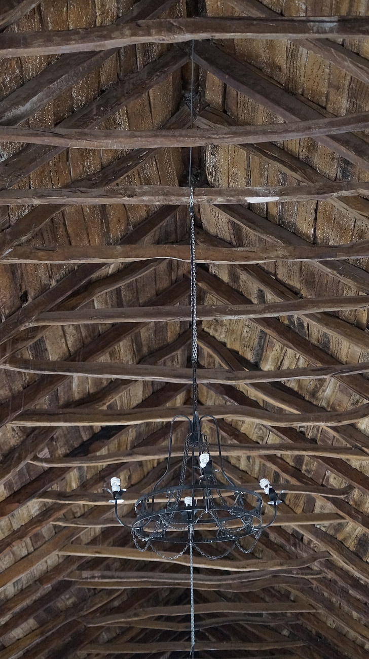 l'església, vell, interior, fusta de sostre