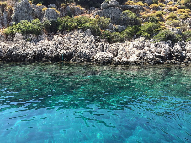 aigües cristal. lines, navegar, Kekova, Turquia, blau profund