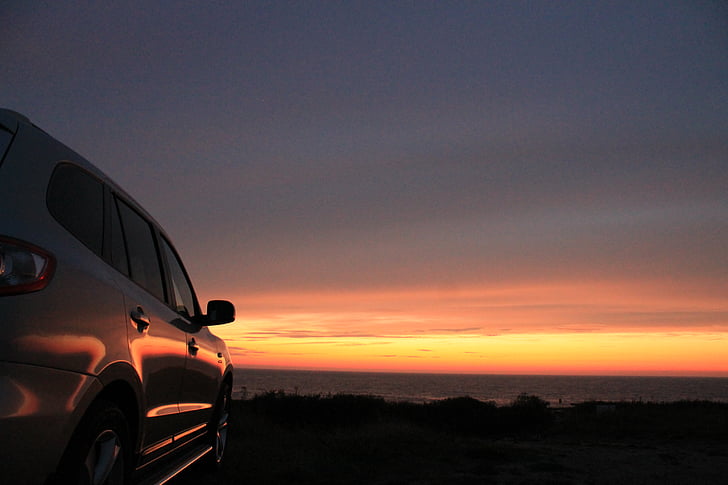 coche, Hyundai, roadtrip, romántica, puesta de sol, vehículo de tierra, al atardecer