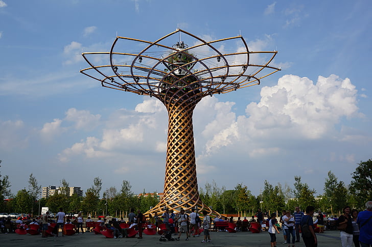 expo, milan, tree, sculpture, art, sky