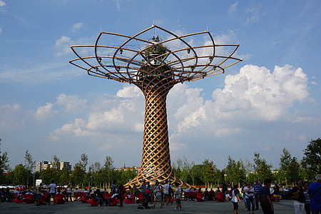 Expo, Milano, albero, scultura, arte, cielo