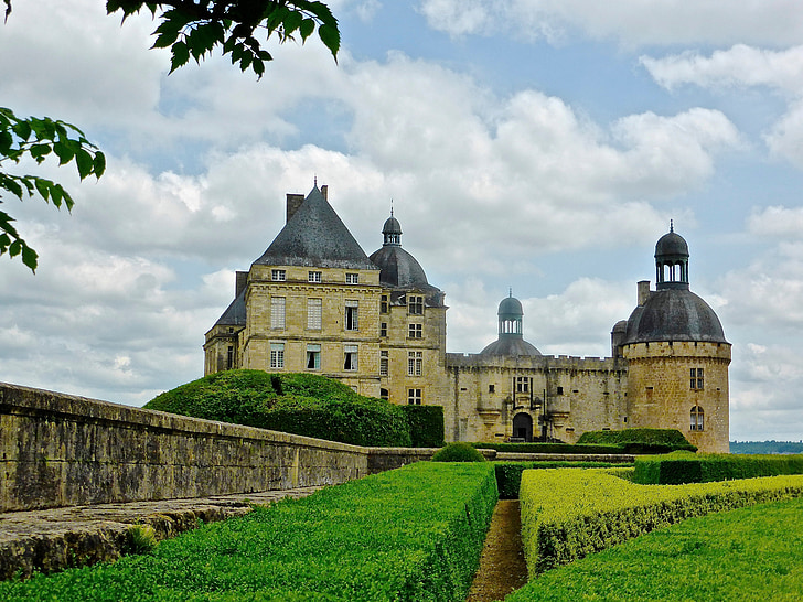 garden, hautefort, chateau, france, medieval, castle, historic
