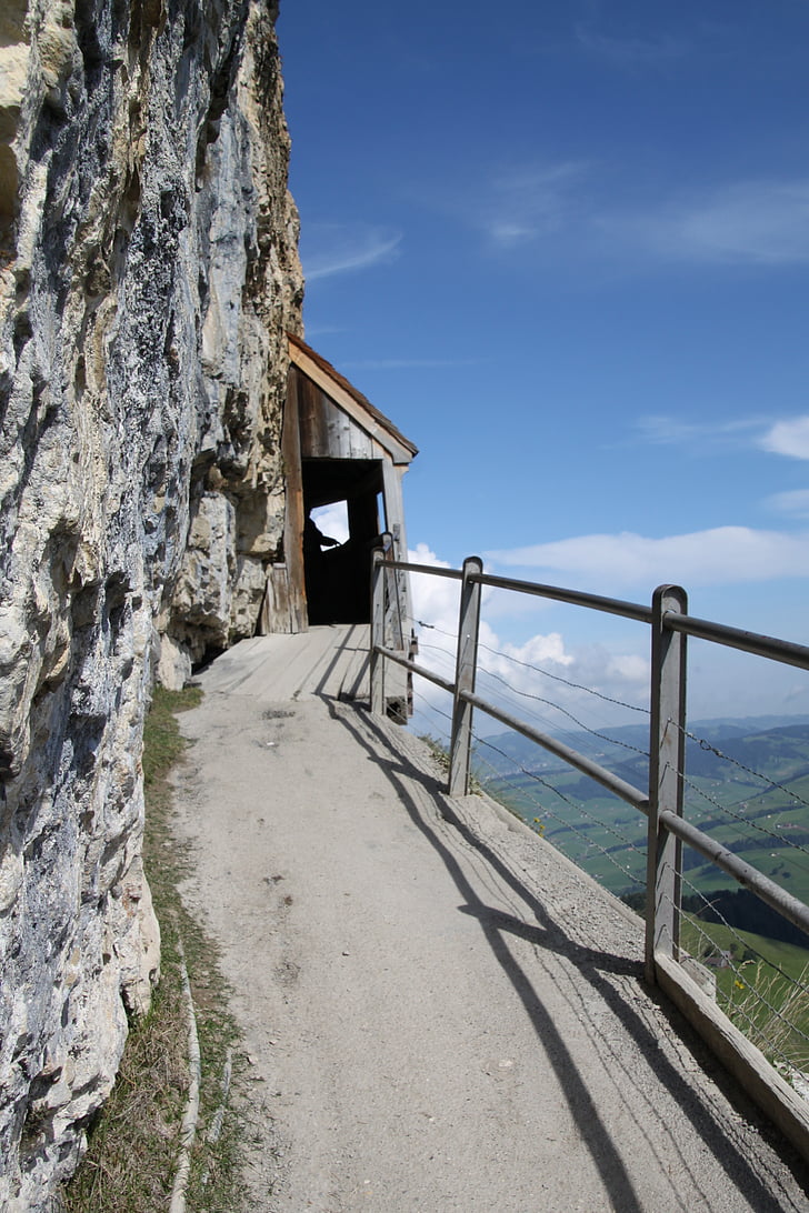 distanţă, balustradă, Restaurantul de faleza äscher, Restaurantul, Ebenalp, Appenzell, Elveţia