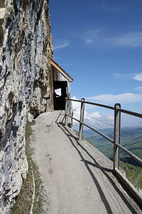 el, korlát, äscher cliff étteremben, étterem, ebenalp, Appenzell, Svájc