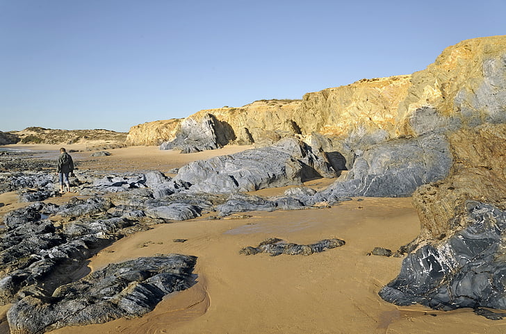 portugal, atlantic coast, coast, sand, rock, atlantic, landscape