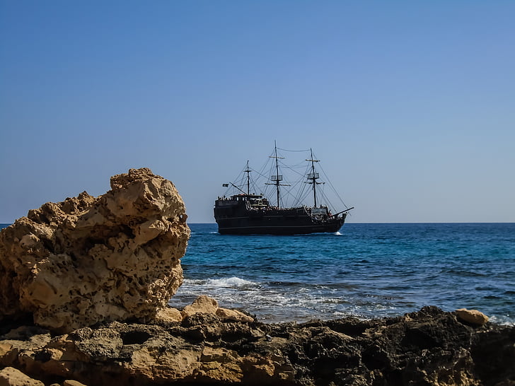 Ακτή, πλοίο, Οι πειρατές, ιστιοφόρο, Κύπρος, στη θάλασσα, ναυτικό σκάφος