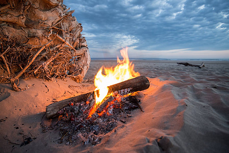 campfire, fire, beach, bonfire, heat, flame, burn
