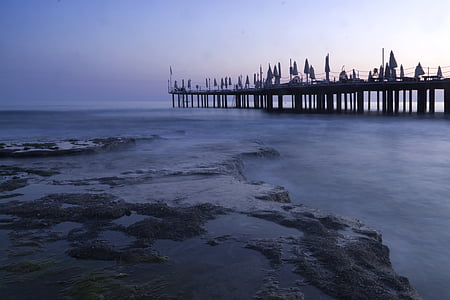 iskele, marine, long exposure, sunset, background, blue, coastal