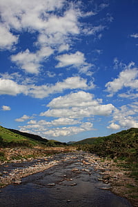 river, valley, sky, blue sky, clouds, landscape, nature