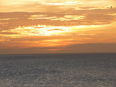 naplemente, Horizon, okkersárga, tenger, sárgás, felhők