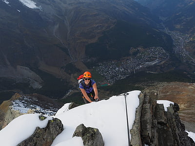 klatre, klatring, bjergbestiger, SaaS-fee, Mountain, reb, sne
