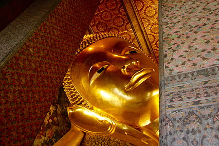 lying, buddha, thailand, face, asia, gold, buddhism