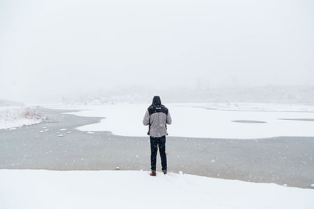 人, 男子, 孤独, 雪, 冬天, 感冒, 天气