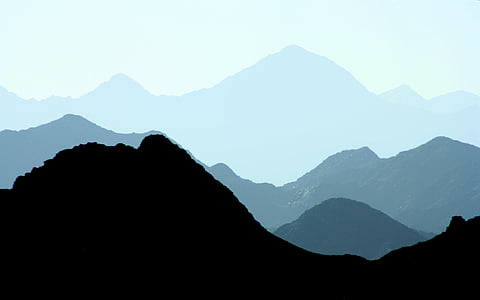 nature, mountains, sky, blue, silhouette, monochrome, mountain