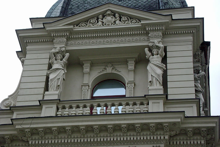 patung, balkon, jendela, arsitektur, Piotrkowska street, bangunan