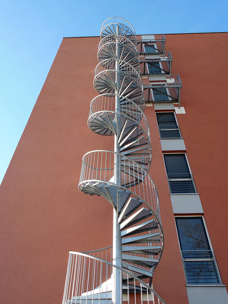 spiralno stubište, stepenice, postupno, arhitektura, stubište, metala, visoke