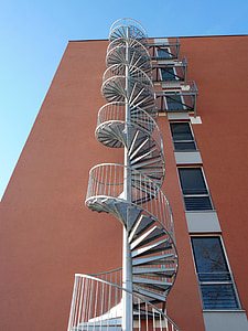 spiraalne trepp, trepid, järk-järgult, arhitektuur, trepp, metallist, kõrge