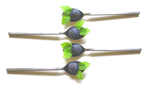 spoon, blueberries, teaspoon, balm, leaf, green, lemon balm