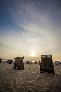 naktī, mēness, saule, pludmales krēsls, pludmale, Baltijas jūrā, Ziemeļjūras