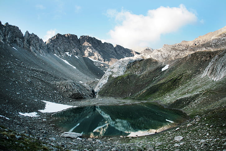 montanhas, Alpina, Lago, espelhamento, montar a haste longa, montanha, natureza