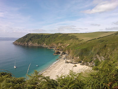 plajă, coasta, apa, calm, albastru, vara, Cornwall