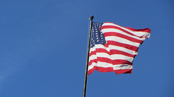 flag, blow, wind, flutter, america, star, stripes