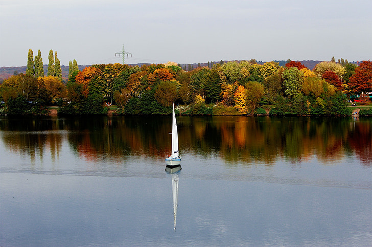 pemandangan, air, boot, alam, musim gugur