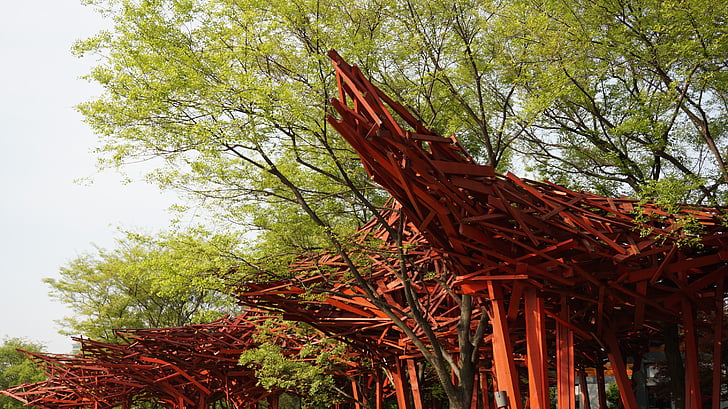 skulptūrų parkas, skulptūra, Jing'an skulptūrų parkas, medis, raudona, filialas